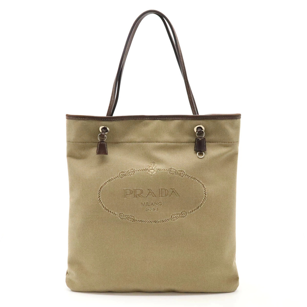 Prada jacquard tote bag shoulder canvas Beige Brown Cream